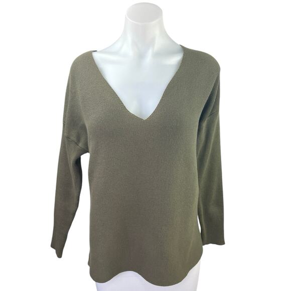 Seek The Label Olive Green V Neck Long Sleeve Pullover Sweater Top Size XS - Picture 1 of 5